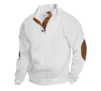 Legou Maglione da uomo, Jacquard cablato Stand up Collar Pullover a maniche lunghe, bianco, M