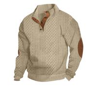 Legou Maglione da uomo, Jacquard cablato Stand up Collar Pullover a maniche lunghe, cachi, L