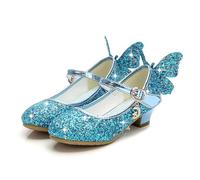 Legou Mary Jane - Scarpe da principessa Mary Jane, con paillettes, strass, sandali, farfalle, per bambini piccoli e grandi, Blu, 19 EU