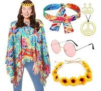 LEGQYJK Costumi Hippie Donna, Costume da Hippie da Donna anni '60 anni '70, Hippie Vestitos Donna, con Braccialettos, Cerchietto, Orecchinis, Collanas Accessoriset per Carnevals Halloweens Partys