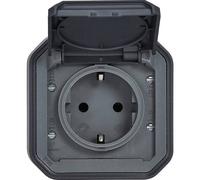 LEGRAND, Plexo New 069799L - Presa standard Schuko per ambienti umidi, con coperchio ribaltabile, protezione da contatto, morsetti a incastro, 16 Ampere, 250 Volt, IP44 - IK07, colore: Antracite