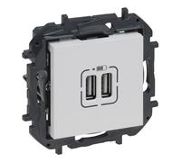 LEGRAND 398262B - Caricatore doppio USB tipo A componibile per installazione da incasso, gamma Niloé Step, colore bianco