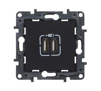 Legrand 398264 - Caricatore doppio USB tipo A componibile per installazione a incasso - Gamma Niloé Step - Colore Antracite