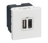 legrand 99428 - Caricatore doppio USB A + Tipo-C Mosaic 3A 2 Modules-Bianco-99428, colore: Bianco