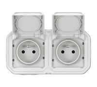 Legrand - Doppia presa di corrente con terra impermeabile precablata con otturatore Plexo 16A 250V consegnata completa per montaggio a vista orizzontale bianco