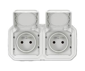 Legrand - Doppia presa di corrente con terra impermeabile precablata con otturatore Plexo 16A 250V consegnata completa per montaggio a vista orizzontale bianco