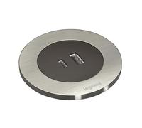 LEGRAND, Incara Disq 60, presa di ricarica USB A+C, presa da tavolo, presa da incasso, caricatore multiuso, 15 Watt, lunghezza cavo 2 m, spina 2P+E, colore: nero con chiusura in metallo, 654733