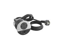 Legrand, Incara Disq 80, presa di ricarica USB A+C, FTP Cat. 6 RJ 45, presa dati da tavolo, presa da incasso, caricatore multiuso, 15 Watt, cavo 2 m, spina 2P+E, colore: nero/metallo 654712