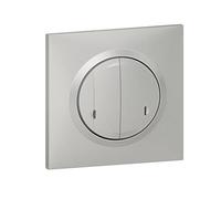 Legrand Interruttore doppio senza fili On/Off per illuminazione e prese collegate Dooxie with Netatmo Completo (fissaggio adesivo, supporto, coprimozzo, piastra) - Finitura in alluminio - 199259