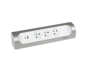 LEGRAND - Multipresa angolare da cavo - 3 prese di superficie con terra + presa USB-C + presa USB-A - Installazione orizzontale o verticale - Bianco e alluminio