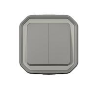 LEGRAND, Plexo New 069714L - Interruttore di serie per ambienti umidi, 10 Ampere, 250 Volt, IP55 - IK07, 2 leve di comando, morsetti a incastro, colore: Grigio