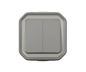 LEGRAND, Plexo New 069714L - Interruttore di serie per ambienti umidi, 10 Ampere, 250 Volt, IP55 - IK07, 2 leve di comando, morsetti a incastro, colore: Grigio