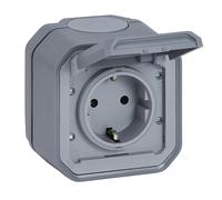 LEGRAND, Plexo New 069730L - Presa standard Schuko per ambienti umidi, con coperchio ribaltabile, protezione da contatto, morsetti a incastro, 16 Ampere, 250 Volt, IP44 - IK07, colore: Grigio