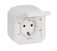 LEGRAND, Plexo New 069770L - Presa standard Schuko per ambienti umidi, con coperchio ribaltabile, protezione da contatto, morsetti a incastro, 16 Ampere, 250 Volt, IP44 - IK07, colore: Bianco