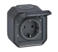 LEGRAND, Plexo New 069783L - Presa standard Schuko per ambienti umidi, con coperchio ribaltabile, protezione da contatto, installazione con morsetti a vite, 16 Ampere, 250 Volt, IP44 - IK07, colore: