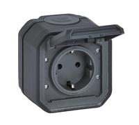 LEGRAND, Plexo New 069799L - Presa standard Schuko per ambienti umidi, con coperchio ribaltabile, protezione da contatto, morsetti a incastro, 16 Ampere, 250 Volt, IP44 - IK07, colore: Antracite