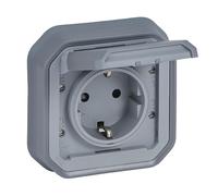 LEGRAND, Plexo New 069833L - Adattatore per presa per ambienti umidi, standard Schuko, con coperchio ribaltabile, protezione da contatto, installazione con morsetti a vite, 16 Ampere, 250 Volt, IP44 -
