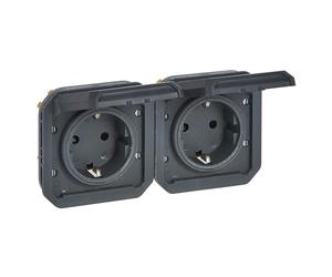 LEGRAND, Plexo New 069879L - Presa per ambienti umidi, supporto Schuko, con coperchio ribaltabile, protezione da contatto, pre-cablato, orizzontale, IP44 - IK08 (IP55 con coperchio chiuso), colore: