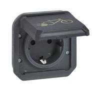 LEGRAND, Plexo New Einsatz, Presa Schuko per Ricarica Biciclette Elettriche, 16A - 250V, Morsetti a Spina, Maggiore Protezione da Contatto, Simbolo Biciclette, IP 44 - IK 08, Antracite 069886L