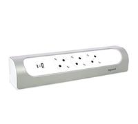 LEGRAND, Presa angolare, angolata 45°, 3 prese, porta USB A e USB-C, 3000 mA - 5,0 V - 15 W MAX, montaggio a parete e da tavolo, senza cavo, ultra bianco/alluminio, 694504