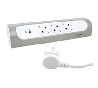 LEGRAND, Presa angolare, angolata 45°, presa 3 prese, porta USB A e USB-C, 3000 mA - 5,0 V - 15 W MAX, montaggio a parete e da tavolo, lunghezza cavo 2 metri, ultra bianco/alluminio, 694502