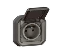 Legrand - Presa di corrente con terra impermeabile con copertura Plexo 16A 250V consegnata completa per montaggio a incasso con ganci antracite