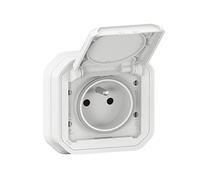 Legrand - Presa di corrente con terra impermeabile con copertura Plexo 16A 250V consegnata completa per montaggio a incasso con ganci bianchi