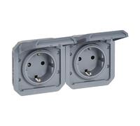 Legrand - Presa doppia 16A con contatto laterale di terra - Plesso - Impermeabile IP55 - Componibile per l'installazione con scatola o telaio - Grigio - 069576LE