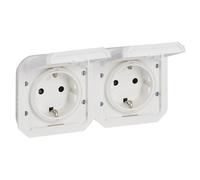 Legrand - Presa doppia 16A con contatto laterale di terra - Plesso - Impermeabile IP55 - Componibile per l'installazione con scatola o telaio - Bianco - 069675LE