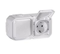 Legrand - Presa doppia 16A con contatto laterale di terra - Plesso - Impermeabile IP55 - Montaggio superficiale - Bianco - 069772LE