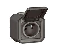 LEGRAND - Presa impermeabile IP55 con Terra Plexo - Presa 2P+T 16A completa con persiana - Per posa in apparente - Made in France - Antracite