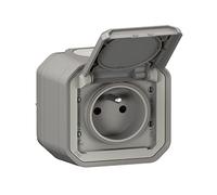 LEGRAND - Presa impermeabile IP55 con Terra Plexo - Presa 2P+T 16A completa con persiana - Per posa in apparente - Grigio