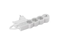 LEGRAND Presa multipla multipla con interruttore, con 3 prese 2P+T e USB C, cavo 1,5 m, bianco e grigio chiaro 694424