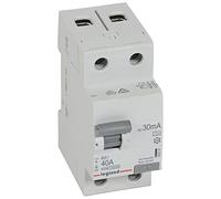 LEGRAND, RX3 402037 - Interruttore a corrente residua 40A, 2 poli, 30 mA, tipo A, 230 VAC, 2 TE, interruttore di protezione FI, RCCB, per corrente alternata e pulsante, fissaggio su guida per cappelli