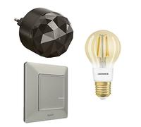 LEGRAND, Starter Pack Smart Lighting, Lampadina Intelligente Dimmerabile (WiFi), Controllo Vocale (Alexa, Apple, Google), Lampadina Vintage, Plug'n'Play, Valena Life w. Netatmo, Alluminio, 199309