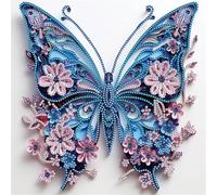 Lehaha 5D Diamond Painting Kit Completo per Adulti,Cartoon Diamond Art Kits for Kids Beginners,Stitch Kit Pittura Diamante Come Regalo Bambini,DIY Strass Ricamo Punto Croce,farfalla azzurra(30x30cm)