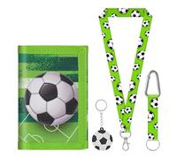 LEHEEYWT Portafoglio per ragazzi a tema calcio, portafogli a tre ante per bambini, con collo e portachiavi, per adolescenti e bambini dai 9 ai 12 anni, regalo per bambini e ragazze, Stile 3, taglia
