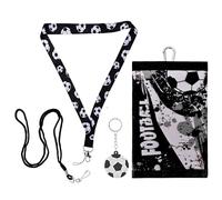 LEHEEYWT Portafoglio per ragazzi da calcio, portafoglio per bambini con collo a tre pieghe, portachiavi e 2 paia di cordini, portafogli impermeabili in velcro per ragazzi e ragazze 9-12 regali, Nero