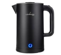LEHMANN Bollitore Elettrico, 1,7L, 2200W, Riscaldamento Rapido, Design a Doppia Parete, Acciaio Inox, Base Girevole 360°, Spegnimento Automatico, BPA-free - per Tè, Caffè, Pappe, Nero