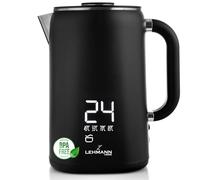 LEHMANN Bollitore Elettrico con Temperatura Regolabile 45-100°C, Capacità 1,7 L, Interno in Acciaio Inox senza BPA, Base Girevole 360°, Doppia Parete, Display Touch, per Famiglia e Ufficio, Nero