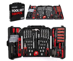 LEHMANN Cassetta Attrezzi Completa 168 pezzi - Valigetta Pieghevole con Maniglia di Trasporto - Set Attrezzi da lavoro Portatile - Kit ideale per Fai-da-te, Casa e Garage