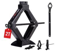 LEHMANN Cric Auto 2T - Cric a Forbice con Chiave a Cricchetto - Regolabile in Altezza 120-420mm - Cuscinetto in Gomma Integrato - ideale per Manutenzione, Riparazione e cambio gomme - Portatile