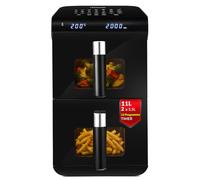 LEHMANN Doppia Zona Friggitrice ad Aria XXL 11L, Air Fryer Verticale a Doppio Cestello, 13 Programmi, 50-200°C, Display Touchscreen, Rivestimento Antiaderente, Airfryer Grande Capacità per Famiglie