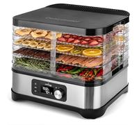 LEHMANN Essiccatore Alimentare, 5 Vassoi Regolabili in Altezza, Regolazione Temperatura 35-70°C, Timer 24h, BPA Free, Acciaio Inox, Essiccatore per Alimenti, Funghi, Frutta, Carne e Verdura