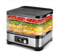 LEHMANN Essiccatore in acciaio inox, 450 W, disidratatore per alimenti con 5 vani di essiccazione, disidratatore con regolatore di temperatura 35 - 70 °C, essiccatore per frutta, funghi, carne, erbe