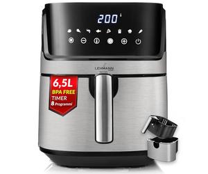LEHMANN Friggitrice ad aria 6,5L, Air Fryer mit 8 Programmi, Cassetto Antiaderente di Grande Capacità, Display Touch, Timer, Temperatura Regolabile 80-200 °C, Cassetto Lavabile in Lavastoviglie