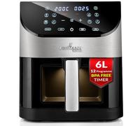 LEHMANN Friggitrice ad aria 6 Litri con Finestra di Visualizzazione, 12 Programmi & Regolazione 76-200°C, Intuitivo Pannello Digitale, Lavabile in Lavastoviglie, Air Fryer XL ideale per 4-6 Persone