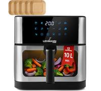 LEHMANN Friggitrice ad aria calda 10 l con finestra di visualizzazione, 1800 W, Air Fryer XXL con controllo WiFi, 12 programmi, timer, regolazione della temperatura 80-200 °C, rivestimento