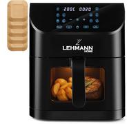 LEHMANN Friggitrice ad aria calda 8L con finestra di visualizzazione, Airfryer con 12 programmi, max 200°C, inserto separatore per alimenti, antiaderente, lavabile in lavastoviglie, grigliate, cottura