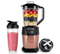 LEHMANN Frullatore Elettrico & Smoothie Maker 2-in-1, Caraffa 1500 ml e Bicchiere Portatile 800 ml, 4 Programmi, 6 Lame in Acciaio Inox, Parti Lavabili in Lavastoviglie, Potenza 1000 W, Oro Rosa